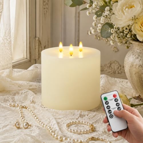 Amagic 3 Wick Extra Large Flameless Pillar Candles with Timer Remote, Ivory by AMAGIC