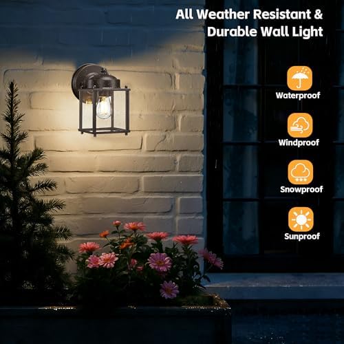 LIT-PaTH Outdoor Wall Light Fixture, Anti-Rust Metal Glass, Bronze, 2 Pack - Image 2