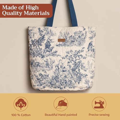 Maison d' Hermine Shopping Bags Cotton Quilted Tote Bag with Zipper Pockets - Image 4