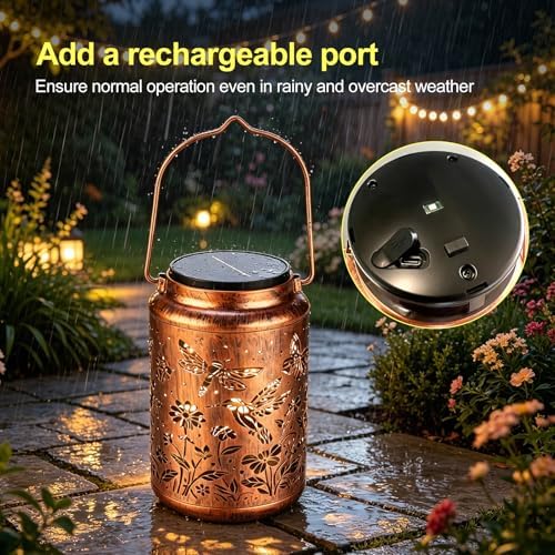 Solar Hanging Lanterns Outdoor Waterproof, 2 Pack Metal Decorative Lights - Image 6