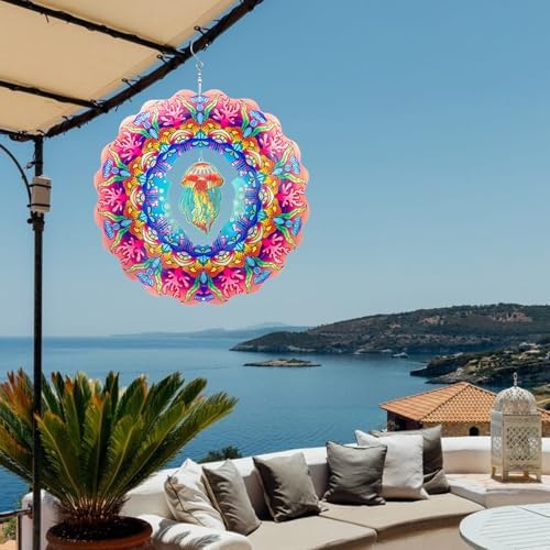 Jellyfish Wind Spinner, Jellyfish Gift for Women Men, 12in Spinfinity Designs Stainless Steel Hanging Wind Spinners with 3D Visual Effect, for Indoor/Outdoor Decor, Yard Art, Garden Decorations - Image 5