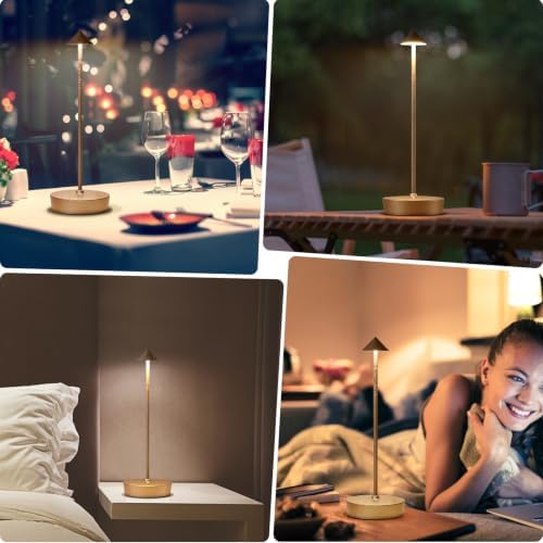 2Pack Rechargeable Cordless Table Lamp, Portable Powered LED Battery 6000mAh Metal USB Desk Lamp, 3 Levels Brightness Light for Restaurants Outdoor (2pack LCE Flower Gold) - Image 4
