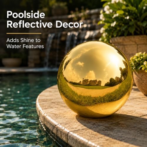 Gazing Ball Garden Mirror Outdoor - 12 Inch Outside Decorative Globe, Gold - Image 6