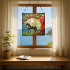 Black Horse Standing Beneath Ancient Tree Square Suncatcher – Stained Glass Style Window Panel with Pastoral Scene, Custom Decorative Hanging Art for Equestrian Home, Christmas 9bLq9E - Image 6