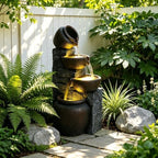 Outdoor Water Fountain with Lights 4 Tier Cascading Pots Resin Stone Look Garden Waterfall Fountain for Patio Yard Porch Landscape - Image 2