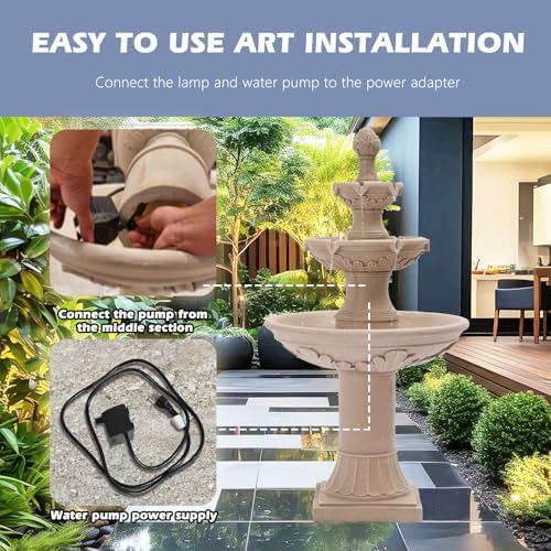 Grepatio Italian Outdoor Water Fountain, 48.4" H Bubbler Garden Waterfalls Fountains, 3 Tiered Roman Pillar Floor Water Fountain for Indoor, Yard, Lawn and Garden Décor - Image 2