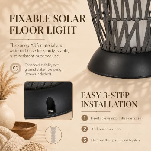 Solar Yard Outdoor Solar Floor Lamp Wicker Boho Lantern, Waterproof Outdoor Lamps for Patio Deck Yard, Oslo Silver Black - Image 7
