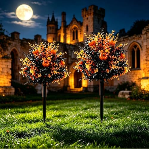 Outdoor Artificial Flowers Fake Plants, Artificial Topiary Balls with Ground Spikes, UV Resistant, Mix 4 Colors, 2 Pack, 20 inch, Garden Porch Patio Gravesite Indoor Decor (2 PCS Pumpkin Color) - Image 7