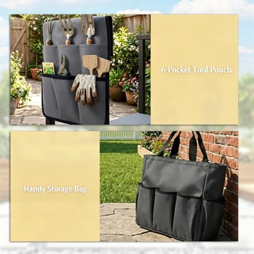 2-in-1 Garden Kneeler & Seat 330lb Capacity Folding Bench Tool Pouch - Image 4