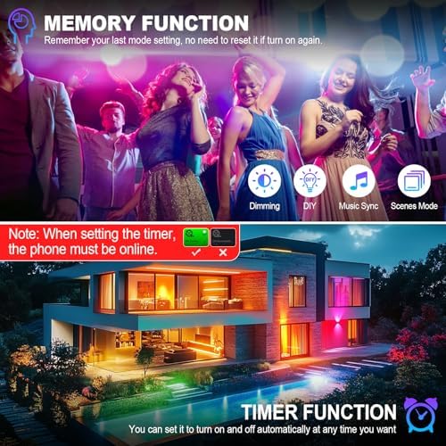 AUXTINGS 150W RGB LED Floodlight, 15000LM Smart Flood Lights Outdoor with APP Control, Colour Changing,Timing Scene Lighting for Party Stage Garden Halloween Christmas Decorations,IP66 US Plug,2 Pack - Image 4
