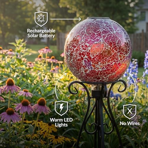 Sunnydaze Solar Gazing Ball for Garden, Pearl Pink - Image 4