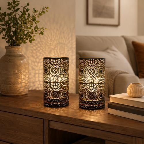 JHY DESIGN Set of 2 Black Table Metal lamp Battery Powered Cordless Accent Light with Warm White Fairy Lights Bulb Battery Operated Great for Weddings Parties Patio Events for Indoors Outdoors - Image 6