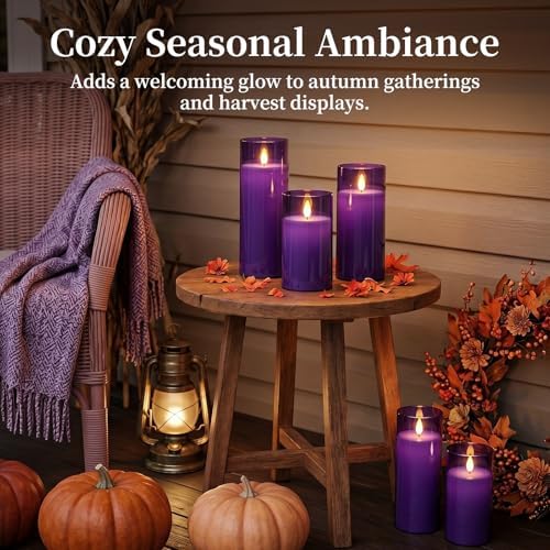 Homemory Purple Flickering Flameless Candles, Battery Operated Acrylic LED Pillar Candles with Remote Control and Timer, Purple Decor, Set of 9 - Image 4