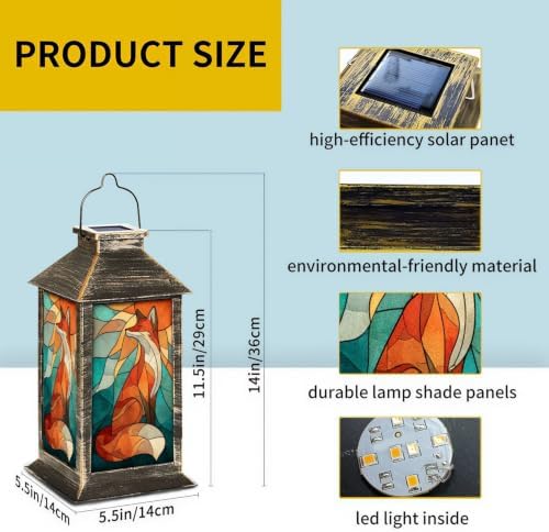 Solar Lantern Mid Century Stained Glass Fox Outdoor Waterproof Garden Hanging Lantern Solar Powered Lighting Outside Solar Light for Patio Yard Camping, Gifts for Women Mom - Image 2