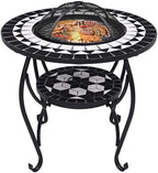26.8 Inch Mosaic Fire Pit Table for Outdoor Patio, Steel Wood Burning Firebowl with Ceramic Tile Surface, Safety Mesh Cover and Poker Tool - Image 3