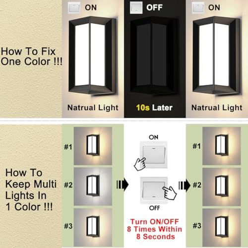 Sytmhoe Outdoor Wall Lights,2Packs Exterior Light Fixture,LED Wall Sconce 3-Color-Changeable Wall Mounted Lamps,Matte Black Porch&Patio Light Outdoor,IP65 Waterproof for Hallway Stairs Gardens - Image 4