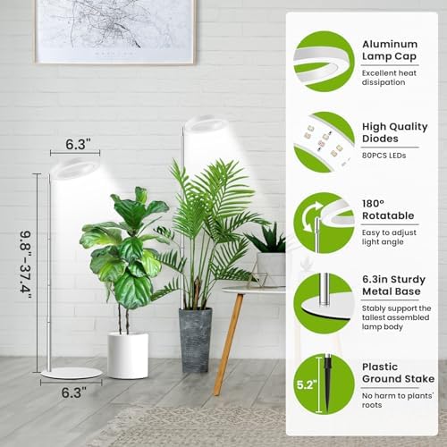 Kullsinss Grow Lights for Indoor Plants, 80 LEDs Full Spectrum Plant Lights for Indoor Growing with 2 Mounting Options, 6/12/16H Timer, 3 Spectrum Modes, 9.8"-37" Height Adjustable Grow Lamp, 2 Pack - Image 3