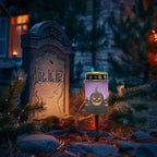 Poceacles Outdoor Solar Powered Cemetery Lights Grave Outdoor Stake Lights Garden Solar Lantern Flameless Candles Halloween Garden Decoration, Pumpkin Bat Print Violet, Pack of 6 - Image 2