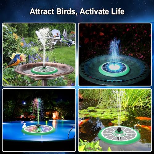 Solar Fountain UFO Style, 2026 Upgrade 5W Glass Solar Panel Bird Bath Fountain with LED Lights, 4000mAh Backup Battery, 7 Nozzles for for Garden, Pond, Pool, Patio Outdoor Water Feature - Image 6