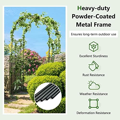 Giantex Garden Arch Trellis, 7.2FT Metal Arbor with 4 Ground Stakes - Image 5
