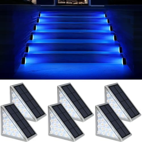 AUDLES 6 Pack Solar Stair Lights, Outdoor Step Lights with Waterproof IP67, Blue Color LED Solar Light for Outside Light Decor for Stair, Deck, Front Step, Front Porch, Patio and Backyard by AUDLES