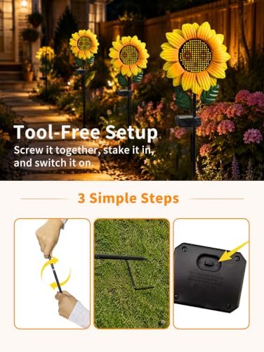 Animated Eyes LED Sunflower Solar Lights Outdoor, Waterproof Garden Decor - Image 3