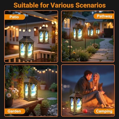 Solar Lantern Outdoor Waterproof Window Beach Sunset Ocean Landscape Palm Tree Tropical Coastal Scenery Garden Decor LED Solar Lights Hanging/Tabletop Lamp Gifts for Women Mom for Outside Yard Patio - Image 6