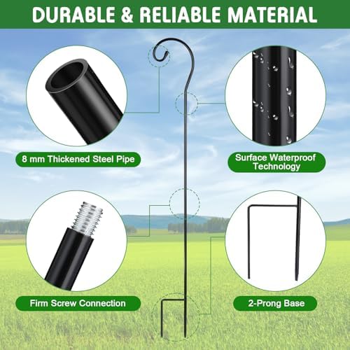 Hicarer 12 Pcs Shepherds Hooks for Outdoor 42 Inch 1/3 Bird Feeder Pole Rust Resistant Steel Shepard Hooks for Wedding Garden Bird Feeders Hanging Lanterns Solar Outdoor Lights - Image 3