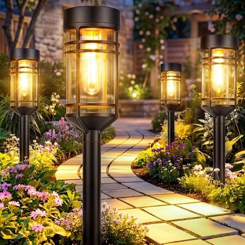 Ollny Solar Pathway Lights Outdoor 8 Packs, Solar Garden Lights IP65 Waterproof, LED Solar Powered Path Light Auto On/Off, Landscape Lighting for Yard Walkway Driveway Porch Outside Decor by Ollny