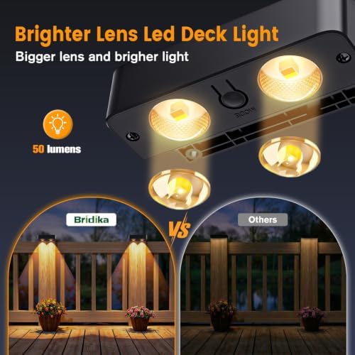 Bridika Solar Fence Lights Outdoor 16 Pack, Bright Solar Deck Lights with Lens, 3 Color Modes IP65 Waterproof Large Size Step Lights for Outside, Fence, Stair, Backyard, Patio, Wall - Image 3