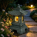 11.8 Inch Resin Zen Garden Statue Light, Solar Asian Pagoda Lantern Outdoor, LED Decorative Pathway Light for Patio Yard Lawn, Ideal for Oriental Garden Decor, Meditation Decor, Housewarming Gift by Unknown