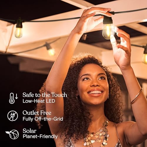 Brightech Ambience Pro Solar Powered Outdoor String Lights, 27ft Remote Control Commercial Grade Waterproof Patio Lights, 12 Edison Bulbs, Shatterproof LED String Lights for Outside - 1W Soft White - Image 3