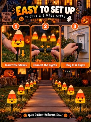 Abeja 7FT Halloween Candy Corn Pathway Lights, 4 LED Outdoor Yard Stakes - Image 6