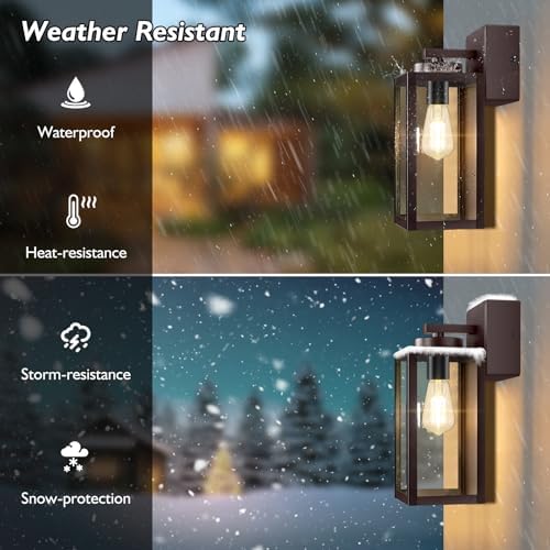 BesLowe Porch Lights with Outlet, Brown Modern Outdoor Wall Light Fixtures - Image 4