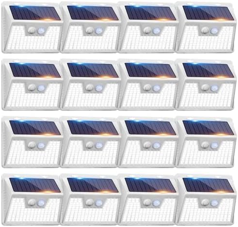 Peasur 16Pack Solar Motion Sensor Lights Outdoor Waterproof, 140LED 3 Modes Ultra-Bright Solar Powered Fence Lights, Security Wall Light for Outside Garden Yard Deck Stair Step by Peasur