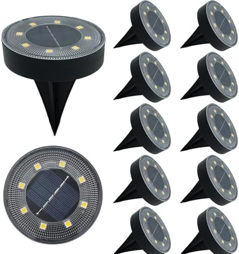 12 Solar Ground Lights Outdoor, IP68 Waterproof Garden Upgrade Outdoor Light LED Landscape Lighting Solar Disc Lights for Patio Pathway Yard, Paths, Decks, Lawns, Driveway, Walkway(White) by GQMYCDM