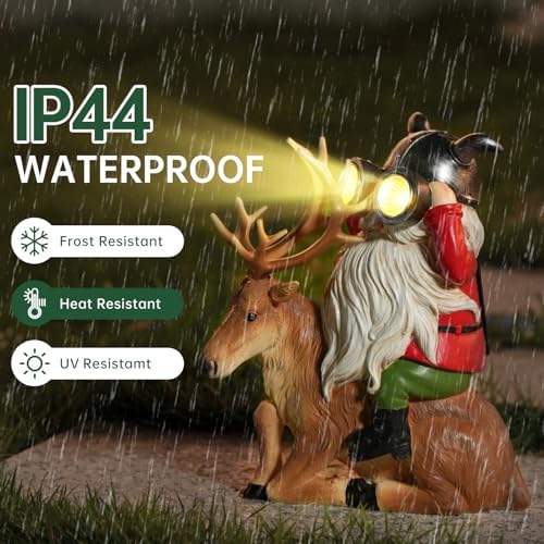 VChymm Garden Gnome Statues Resin Gnome Sitting On Deer Statues Solar Lights Outdoor Telescope Gnome Gifts for Yard, Patio Decor Gift (Deer Gnome) - Image 4