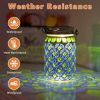 Stargarden 4 Pack Mosaic Solar Lantern , Outdoor Hanging Lantern,Blue Green - Image 3