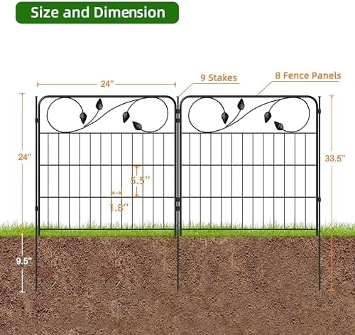 Decorative Black Garden Fencing 24in(H)X16ft(L) 8 Panels Metal Garden Fence - Image 3
