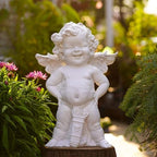 Garden Cupid Angel Statue with Wings 22in, Vintage Distressed Finish White Cherub Figurine, Outdoor Indoor Decorative Sculpture Waterproof & Sun-Resistant by WSHMZYHOME