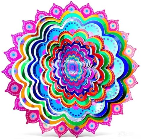 3D Kinetic Wind Spinner 12 Inch Mandala Hanging Metal Wind Spinner for Yard Patio Garden Outdoor Decor(Mandala Hibiscus) by EUNOGO