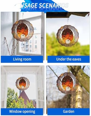 Fall Wind Spinner Orange Pumpkin Maple Leaf Stainless Steel Spinner for Yard and Garden Hapyy Fall Y'all Wind Sculptures 12 Inch 3D Crafts Ornaments Hanging Fall Wind Spinner for Outdoor Indoor Decor - Image 5