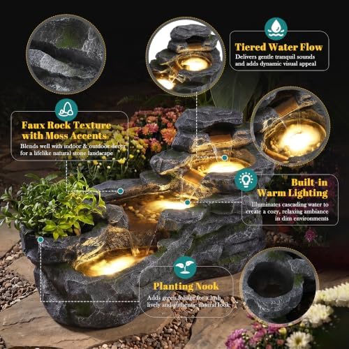 MAGIC UNION 4-Tier Cascading Rock Outdoor Waterfall Fountain, Gray - Image 4