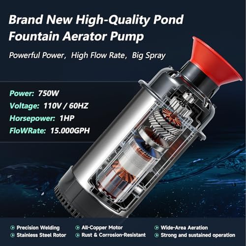 1HP 110V Floating Pond Fountain Aerator Pump, for Ponds Lakes - Image 4