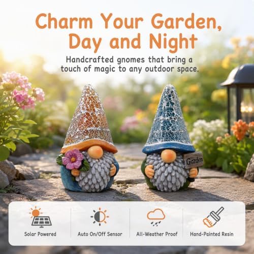 Solar Garden Gnome Statue with Crystal Mosaic LED Hat, Outdoor Decor - Image 3