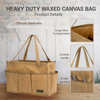 Durable 16OZ Waxed Canvas Tool Bag with Metal Frame, 15.5 Inch Large Collapsible Storage Tool Tote(Khaki | 15.5 X 7.5 X 10.5in) - Image 3