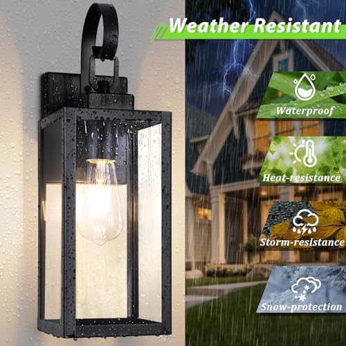 BesLowe 16.5" Large Outdoor Wall Light Fixture, Modern Porch Sconce, Black - Image 2