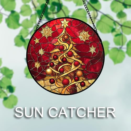 DASTOLL Stained Glass Window Hanging 4 Pcs Set Red Christmas Elk Snowflakes Large 11.8" - Deer Suncatcher Door Garden Sun Catcher Decor Birthday for Mom Woman Nana Men Friend - Image 5