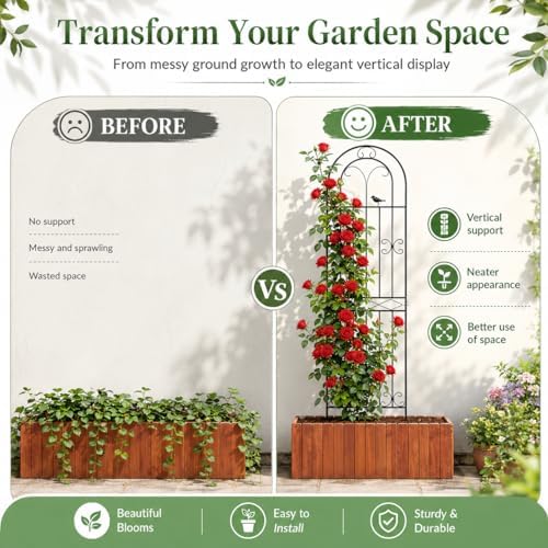 2 Pack 78.7" x 19.6" Iron Arch Decoration Garden Trellis, Metal Climbing Plant Trellis for Heavy Vines, Roses, Flowers, and Vegetables, Perfect for Gardens, Lawns. - Image 6