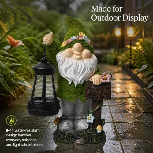 Solar Garden Gnome Statue with Welcome Sign, Light for Yard Lawn Patio - Image 4